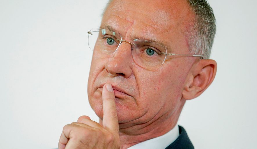 FILE -Austrian Interior Minister Gerhard Karner attends a press conference in Vienna on Thursday, Aug. 8, 2024. (AP Photo/Heinz-Peter Bader, File)