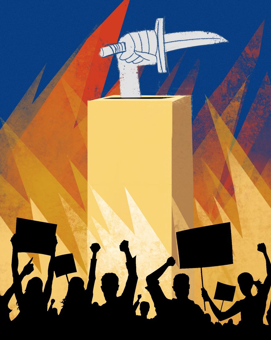 Political violence illustration by Linas Garsys / The Washington Times