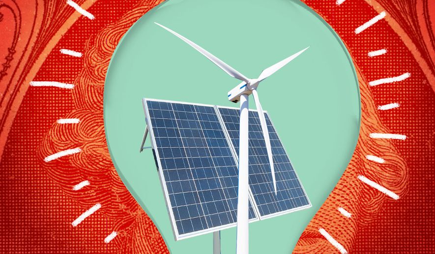 Costs of green energy illustration by Linas Garsys / The Washington Times