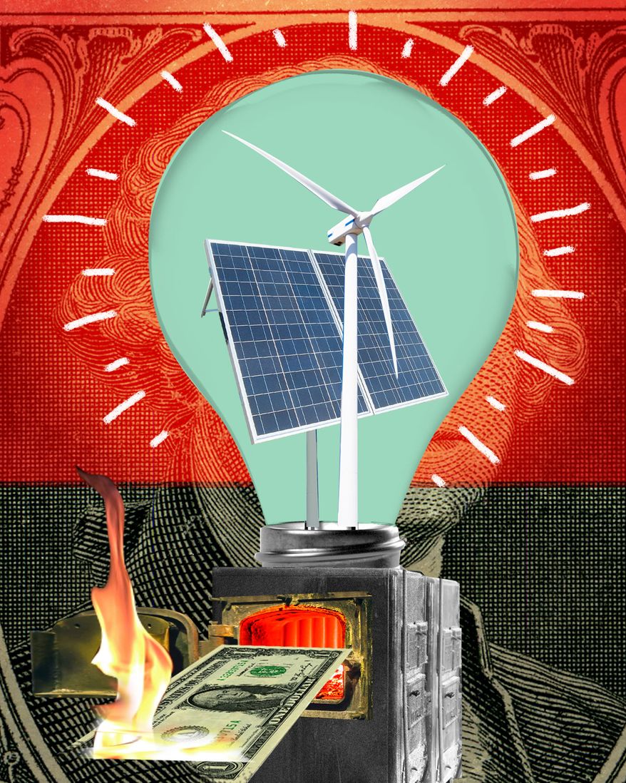 Costs of green energy illustration by Linas Garsys / The Washington Times