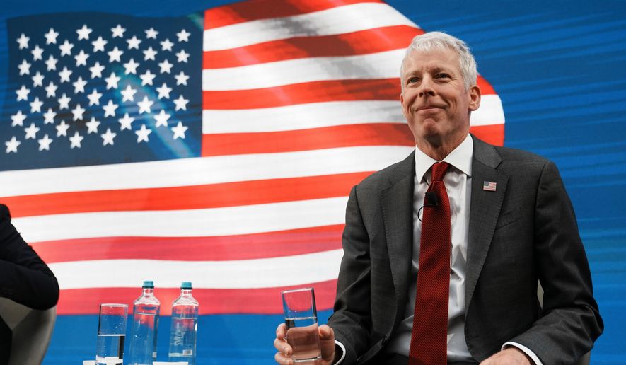U.S. Energy Secretary Chris Wright waits for the start of the Atlantic Council conference in Athens, Greece, Thursday, Nov. 6, 2025. (AP Photo/Thanassis Stavrakis)
