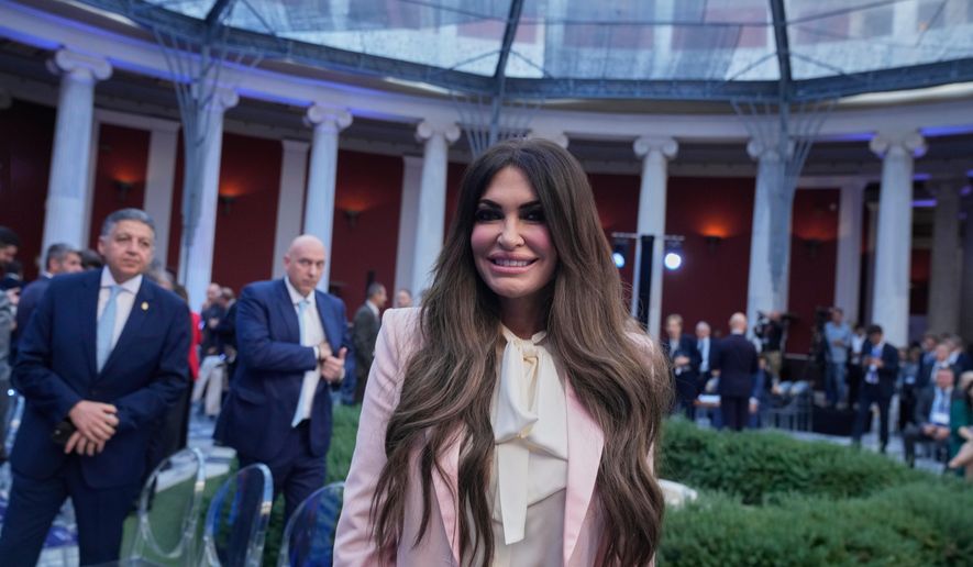 Kimberly Guilfoyle, U.S. Ambassador to Greece, attends the Atlantic Council conference in Athens, Greece, on Friday, Nov. 7, 2025. (AP Photo/Petros Giannakouris) **FILE**