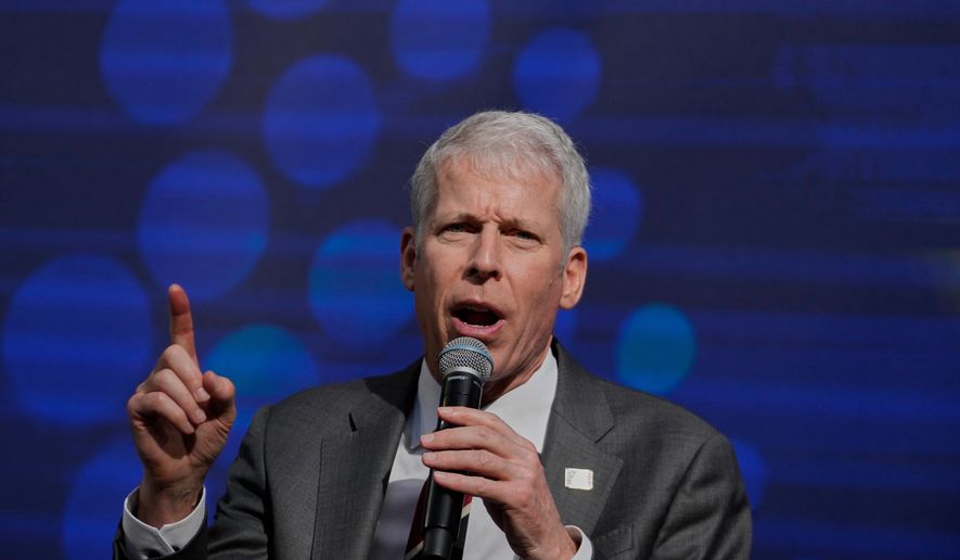 Chris Wright, secretary of the U.S. Department of Energy, speaks at the Atlantic Council conference, in Athens, Greece, Friday, Nov. 7, 2025. (AP Photo/Petros Giannakouris)