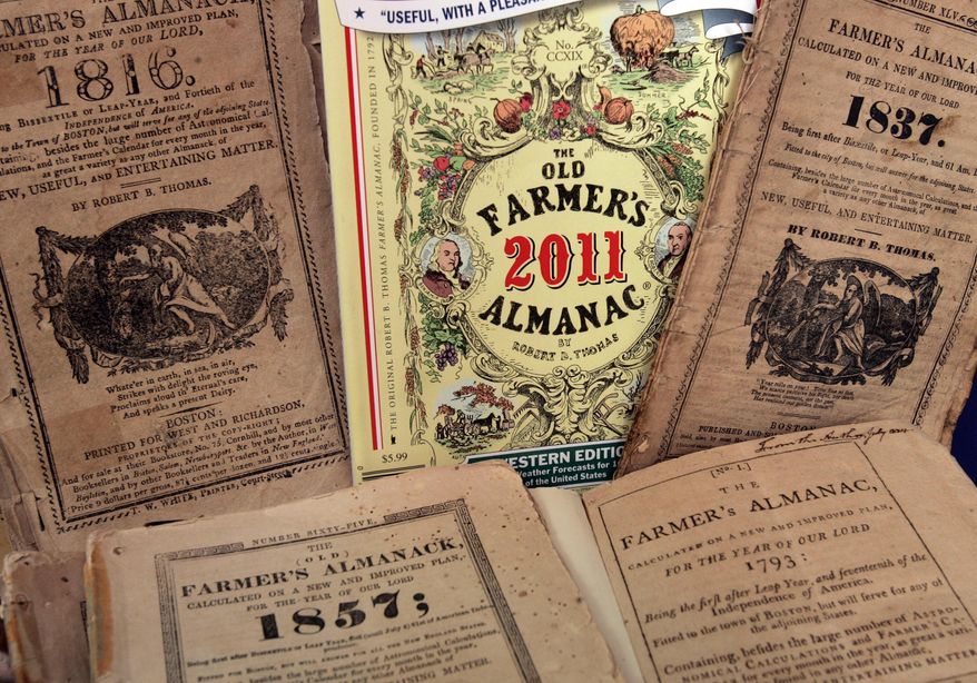 Some editions of the Old Farmer's Almanac on Sept. 1, 2010, in Dublin, N.H. (AP Photo/Jim Cole)
