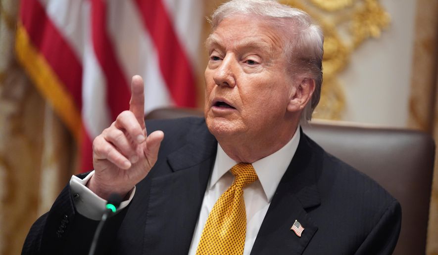 President Donald Trump speaks with reporters during a meeting with Hungary's Prime Minister Viktor Orban in the Cabinet Room of the White House, Friday, Nov. 7, 2025, in Washington. (AP Photo/Evan Vucci)