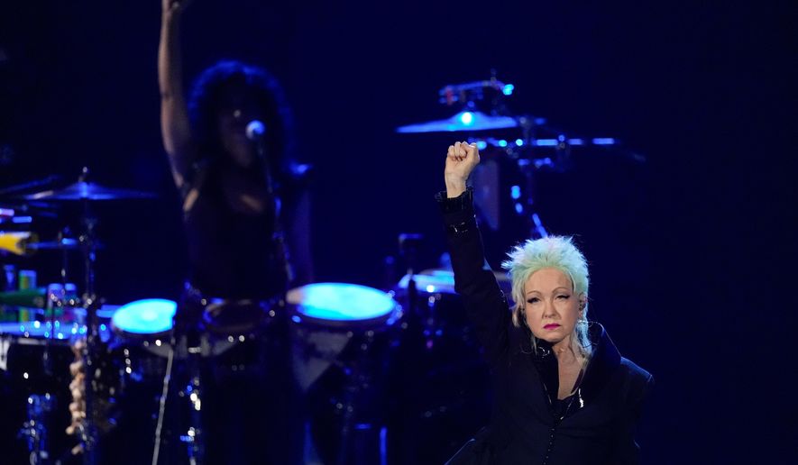 Cyndi Lauper performs during the 2025 Rock and Roll Hall of Fame Induction Ceremony on Saturday, Nov. 8, 2025, at L.A. Live in Los Angeles. (AP Photo/Chris Pizzello)