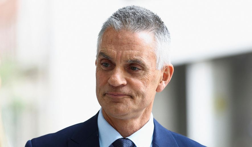 BBC Director-General Tim Davie is pictured at BBC World Service offices in London, Thursday, April 28, 2022. (Hannah McKay/Pool via AP, File)