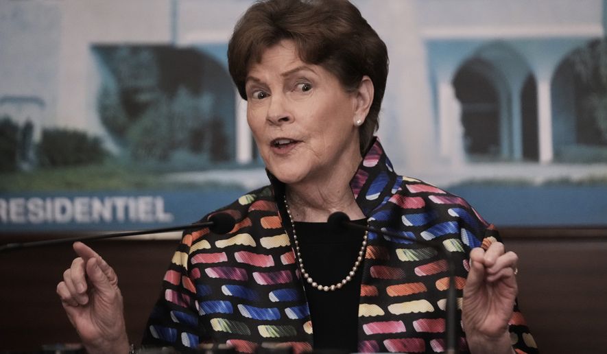 U.S. Sen. Jeanne Shaheen, D-N.H., speaks during a press conference after her meeting with Lebanese President Joseph Aoun, at the presidential palace in Baabda, in east of Beirut, Lebanon, Tuesday, Aug. 26, 2025. (AP Photo/Hussein Malla) **FILE**