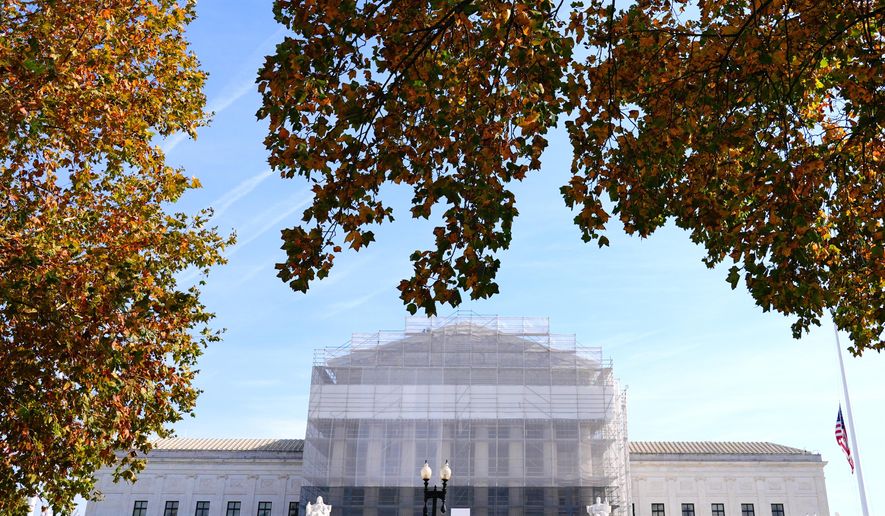 The U.S. Supreme Court is seen on Capitol Hill, Friday, Nov. 7, 2025, in Washington. (AP Photo/Mariam Zuhaib)