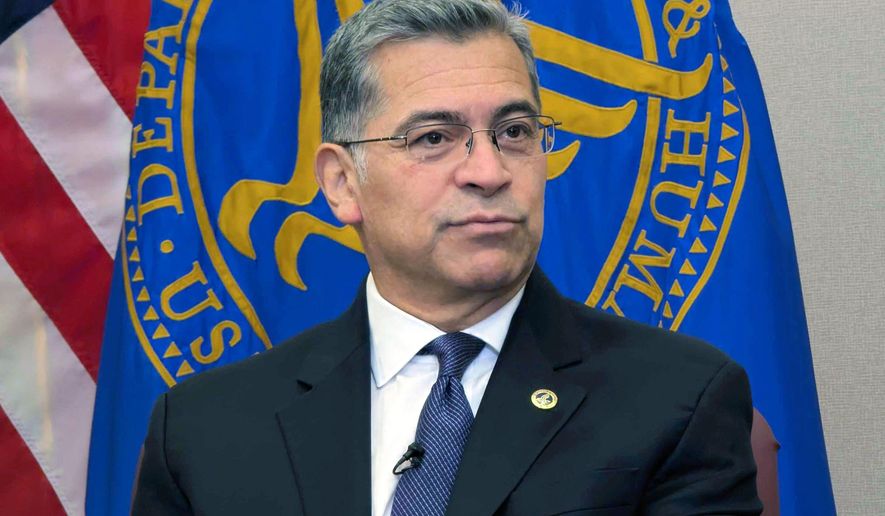 FILE - Secretary of the Department of Health and Human Services Xavier Becerra speaks to The Associated Press Jan. 8, 2024, in Washington. (AP Photo/Nathan Ellgren, File)