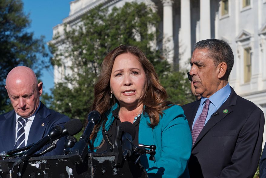 Rep.-elect Adelita Grijalva, D-Ariz., speaks at the Capitol in Washington, Oct. 15, 2025. (AP Photo/J. Scott Applewhite) **FILE**