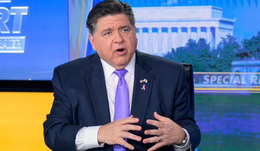 Illinois Gov. JB Pritzker speaks during a taping of FOX News Channel's Special Report with Bret Baier at the Washington bureau of FOX News, Thursday, Oct. 23, 2025, in Washington. (AP Photo/Rod Lamkey, Jr.)