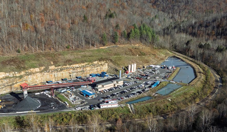 The Rolling Thunder coal mine near Swiss, in Nicholas County, West Virginia, is seen in this aerial photo on Wednesday, Nov. 12, 2025. (Sean McCallister/Charleston Gazette-Mail via AP)