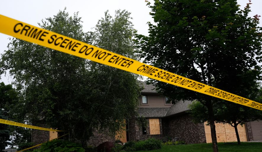 Police tape blocks off the home of Minnesota state Rep. Melissa Hortman, Sunday, June 15, 2025, in Brooklyn Park, Minn. (AP Photo/George Walker IV, File)