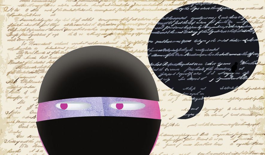 Domestic terrorist groups, the Constitution and free speech illustration by Alexander Hunter/The Washington Times