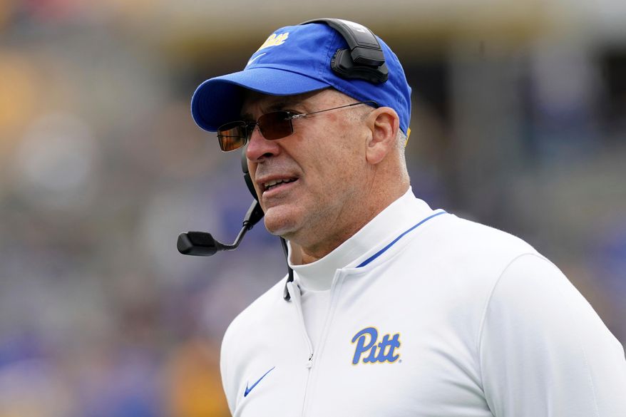 FILE - Pittsburgh head coach Pat Narduzzi looks on during the first half of an NCAA college football game against Clemson Nov. 16, 2024, in Pittsburgh. (AP Photo/Matt Freed, File)