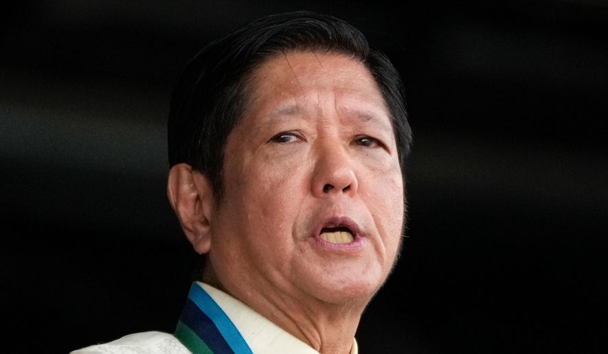 Philippine President Ferdinand Marcos speaks during the 89th anniversary of the Armed Forces of the Philippines on Dec. 20, 2024, in Quezon City, Philippines. (AP Photo/Aaron Favila, File)