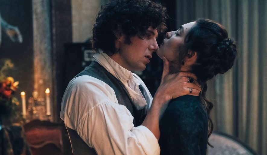 This image released by HBO shows Vincent Lacoste, left, and Anamaria Vartolomei in a scene from "The Seduction." (Caroline Dubois/HBO via AP)