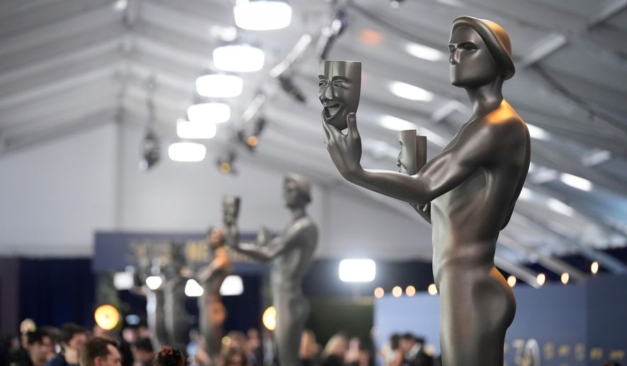 FILE - The Actor statue on display at the 30th annual Screen Actors Guild Awards on Feb. 24, 2024, at the Shrine Auditorium in Los Angeles. (AP Photo/Chris Pizzello, File)