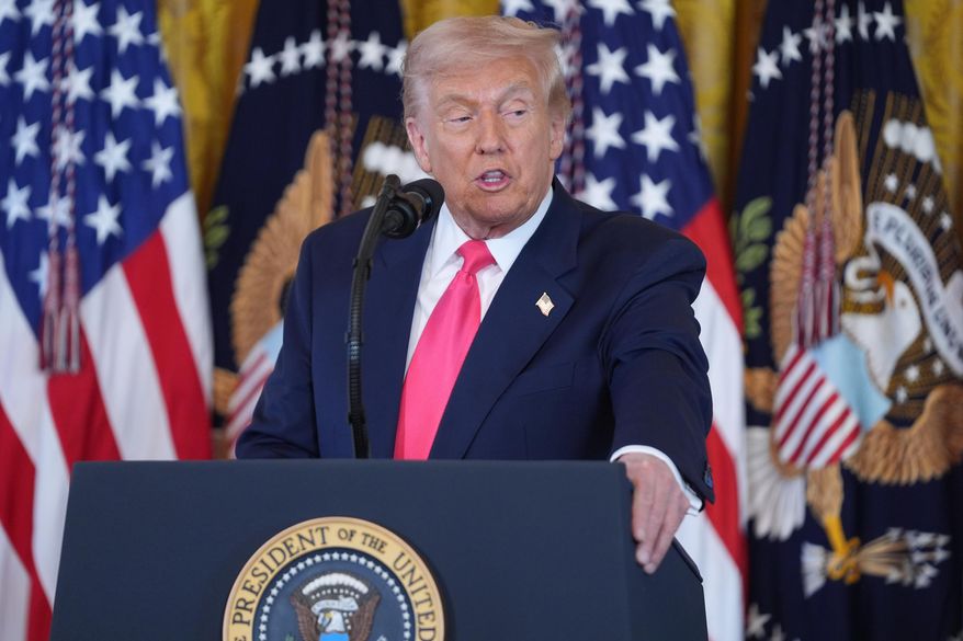 President Donald Trump speaks during an event on foster care in the East Room of the at the White House, Thursday, Nov. 13, 2025, in Washington. (AP Photo/Evan Vucci)