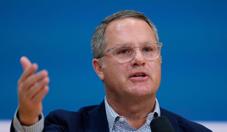 FILE - Walmart CEO Doug McMillon speaks at the Opportunity Summit Thursday, Sept. 25, 2025, in Bentonville, Ark. (AP Photo/Charlie Riedel, File)