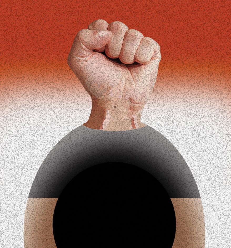 Violent rhetoric and violent acts by the left illustration by Alexander Hunter/The Washington Times