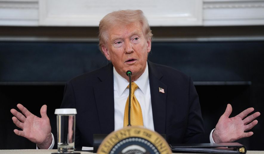 President Donald Trump answers questions from reporters during a roundtable on criminal cartels in the State Dining Room of the White House, Oct. 23, 2025, in Washington. (AP Photo/Evan Vucci, File)