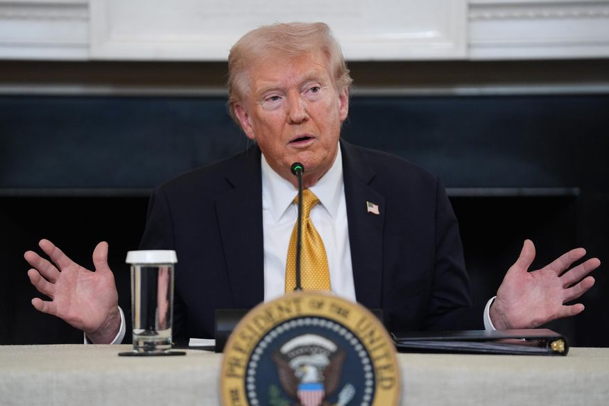 President Donald Trump answers questions from reporters during a roundtable on criminal cartels in the State Dining Room of the White House, Oct. 23, 2025, in Washington. (AP Photo/Evan Vucci, File)