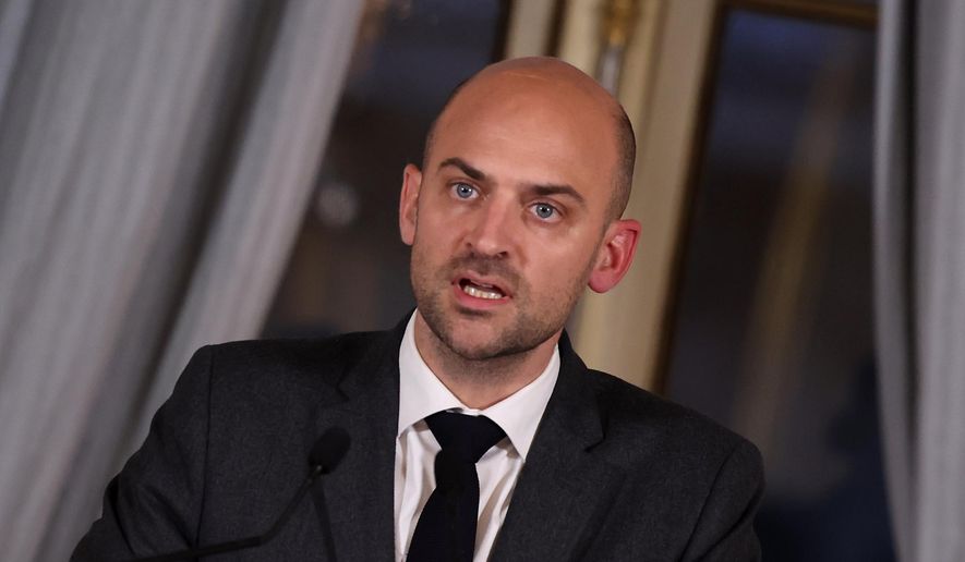 FILE - France's outgoing Minister of Foreign Affairs Jean-Noel Barrot speaks to the media after Mideast talks with his counterparts from European and Arab countries and French President Emmanuel Macron at the foreign ministry in Paris, Thursday Oct. 9, 2025. (Christophe Petit Tesson/Pool Photo via AP, File)