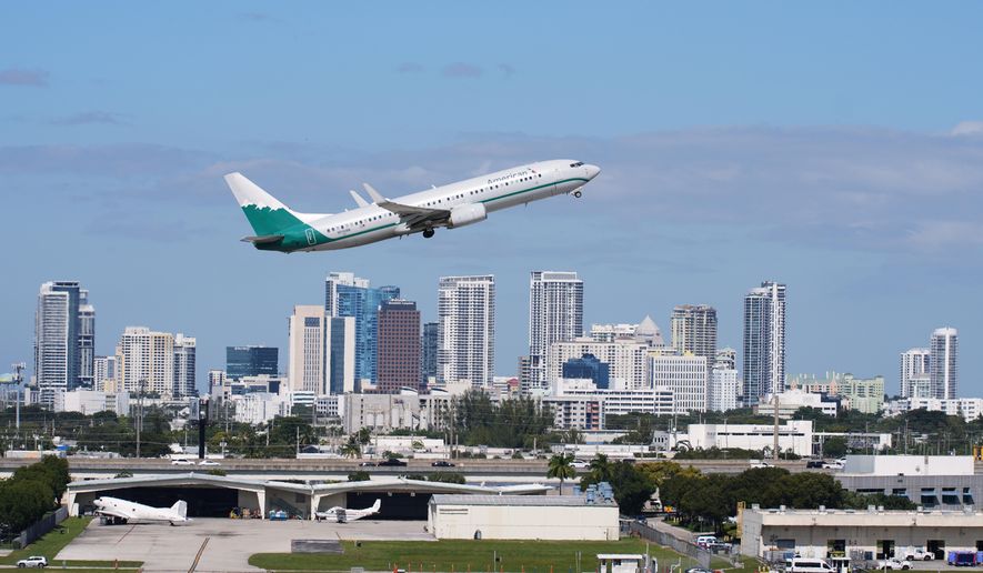 An American Airlines aircraft takes off from Fort Lauderdale-Hollywood International Airport, Thursday, Nov. 13, 2025, in Fort Lauderdale, Fla. (AP Photo/Lynne Sladky, File)