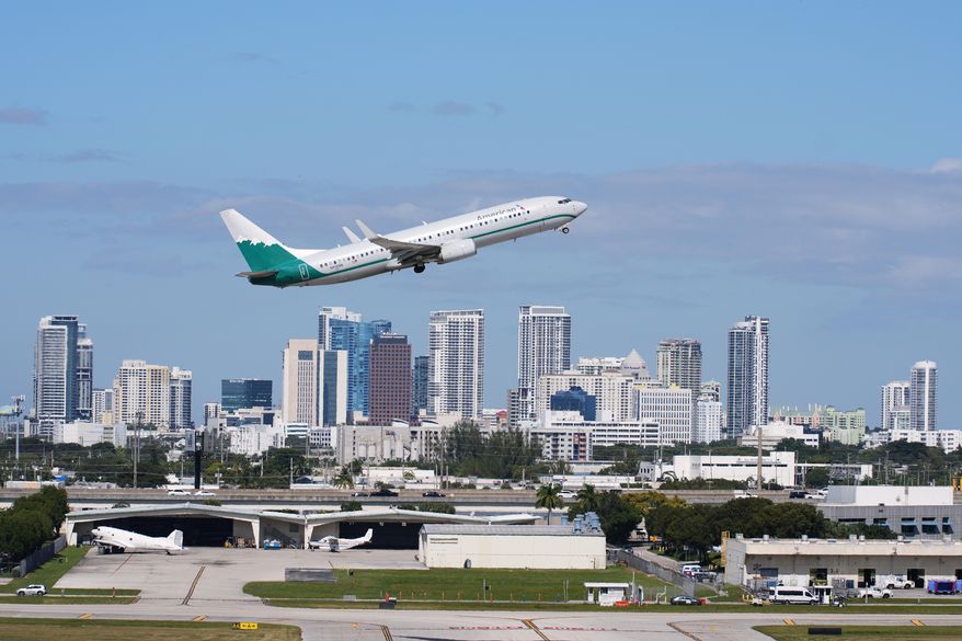 An American Airlines aircraft takes off from Fort Lauderdale-Hollywood International Airport, Thursday, Nov. 13, 2025, in Fort Lauderdale, Fla. (AP Photo/Lynne Sladky, File)