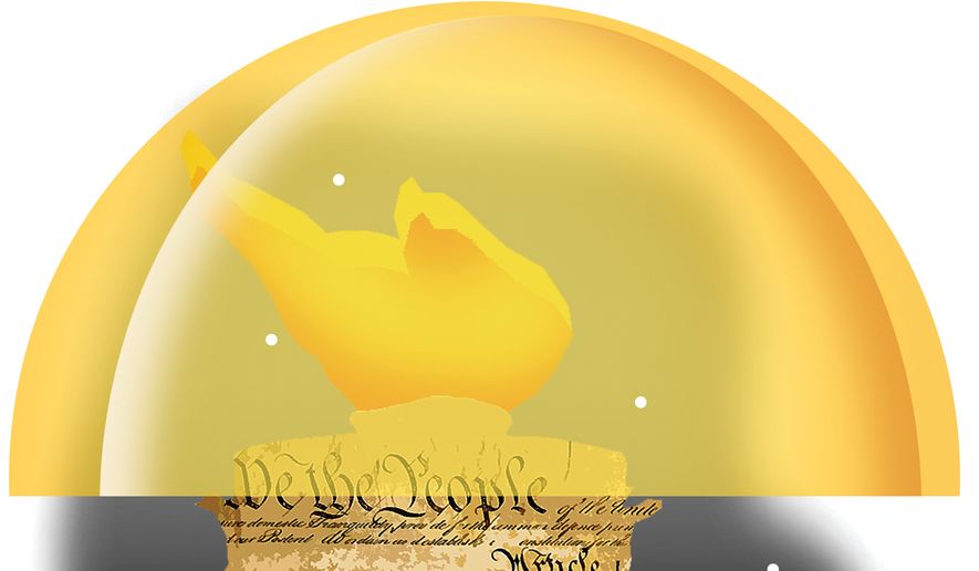 Golden Dome missile defense and preserving liberty in the United States of America illustration by Alexander Hunter/The Washington Times