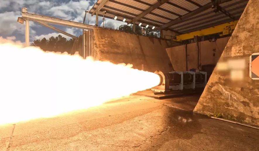 A solid rocket motor is tested at a Camden, Arkansas, production facility owned and operated by L3Harris Technologies. (Photo courtesy L3Harris Technologies)