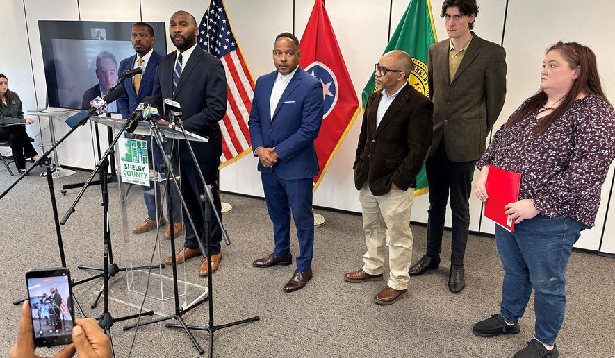 Shelby County Mayor Lee Harris speaks at a news conference on Tuesday, Nov. 18, 2025, in Memphis, Tenn. (AP Photo/Adrian Sainz)