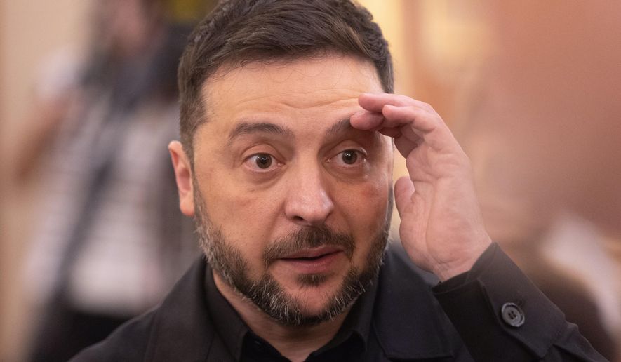 Ukrainian President Volodymyr Zelenskyy arrives at the Spanish parliament in Madrid, Spain, Tuesday, Nov. 18, 2025. (Eduardo Parra/Europa Press via AP)