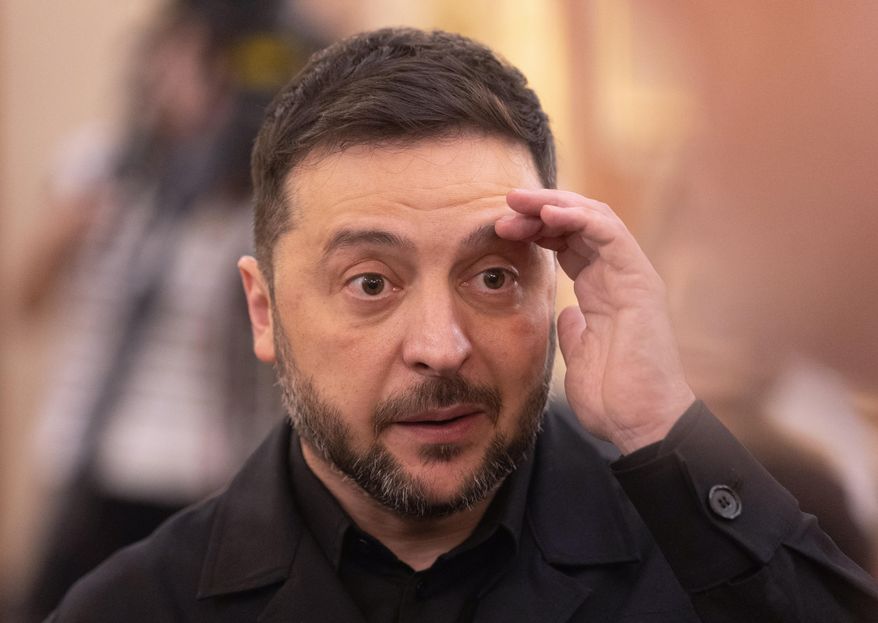 Ukrainian President Volodymyr Zelenskyy arrives at the Spanish parliament in Madrid, Spain, Tuesday, Nov. 18, 2025. (Eduardo Parra/Europa Press via AP)