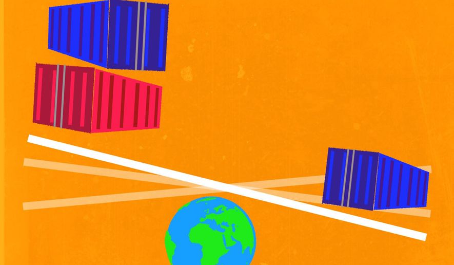 Trade balance and tariffs between the United States of America and the world illustration by Linas Garsys / The Washington Times