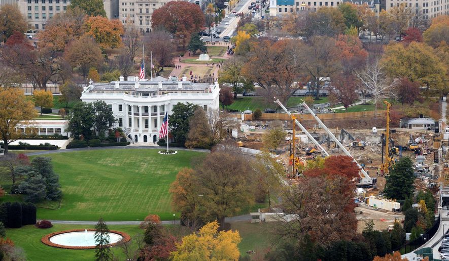 Work continues on the construction of the ballroom at the White House, Wednesday, Nov. 19, 2025, in Washington, where the East Wing once stood. (AP Photo/Jose Luis Magana)
