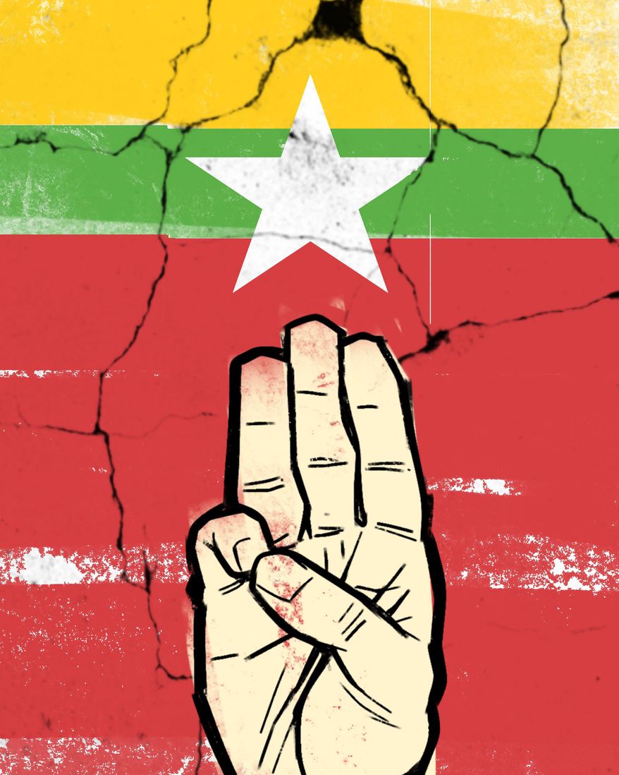 Democracy in Myanmar illustration by Linas Garsys / The Washington Times