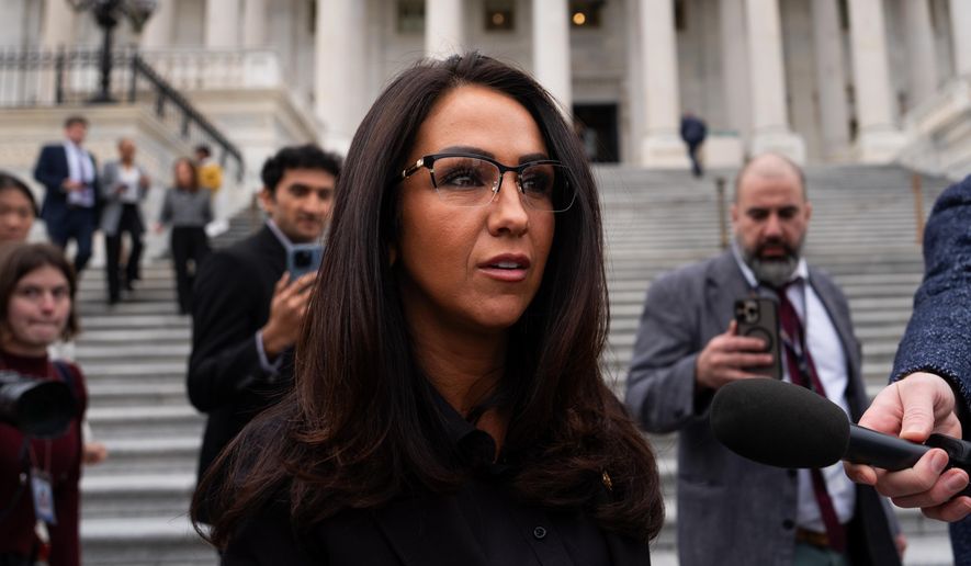 Rep. Lauren Boebert, R-Colo., leaves the U.S. Capitol after voting in favor of the Epstein Files Transparency Act, Tuesday, Nov. 18, 2025, in Washington. (AP Photo/Julia Demaree Nikhinson) ** FILE **