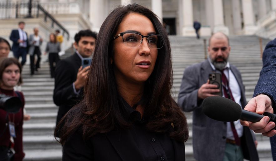 Rep. Lauren Boebert, R-Colo., leaves the U.S. Capitol after voting in favor of the Epstein Files Transparency Act, Tuesday, Nov. 18, 2025, in Washington. (AP Photo/Julia Demaree Nikhinson)