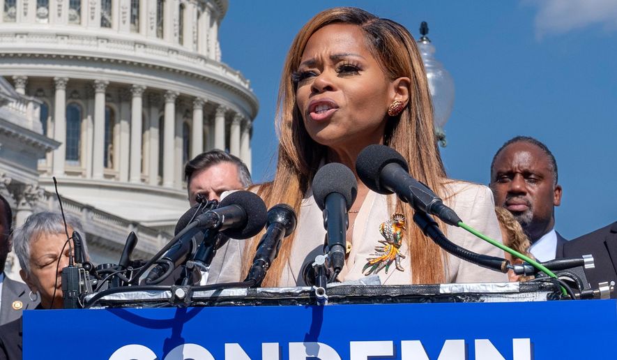 Rep. Sheila Cherfilus-McCormick, D-Fla., condemns hate speech and misinformation about Haitian immigrants during a news conference at the Capitol in Washington, Sept. 20, 2024. (AP Photo/J. Scott Applewhite, File)