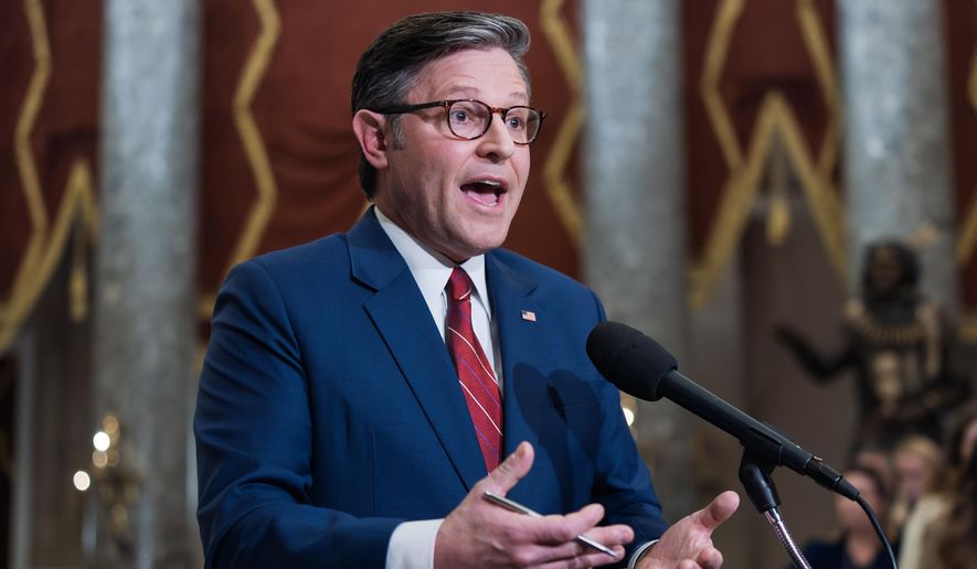 Speaker of the House Mike Johnson, R-La., speaks after the final vote to bring the longest government shutdown in history to an end, at the Capitol in Washington, Wednesday, Nov. 12, 2025. (AP Photo/J. Scott Applewhite)