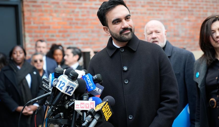 New York City mayor-elect Zohran Mamdani talks to reporters at a news conference in New York, Monday, Nov. 17, 2025. (AP Photo/Seth Wenig)