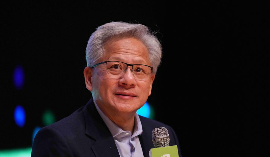 Nvidia CEO Jensen Huang speaks during a press conference at the Asia-Pacific Economic Cooperation (APEC) CEO summit in Gyeongju, South Korea, Friday, Oct.31, 2025 (AP Photo/Lee Jin-man)