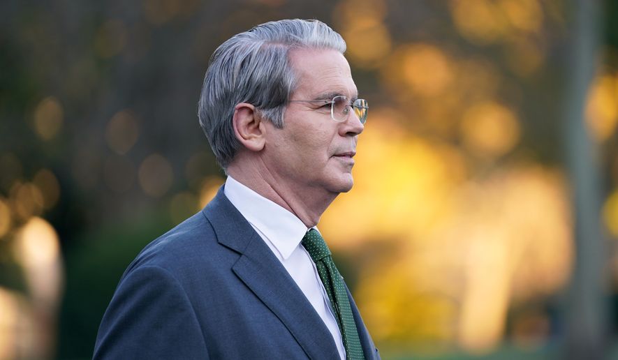 U.S. Secretary of the Treasury Scott Bessent speaks to reporters at the White House, Wednesday, Nov. 5, 2025, in Washington. (AP Photo/Allison Robbert)