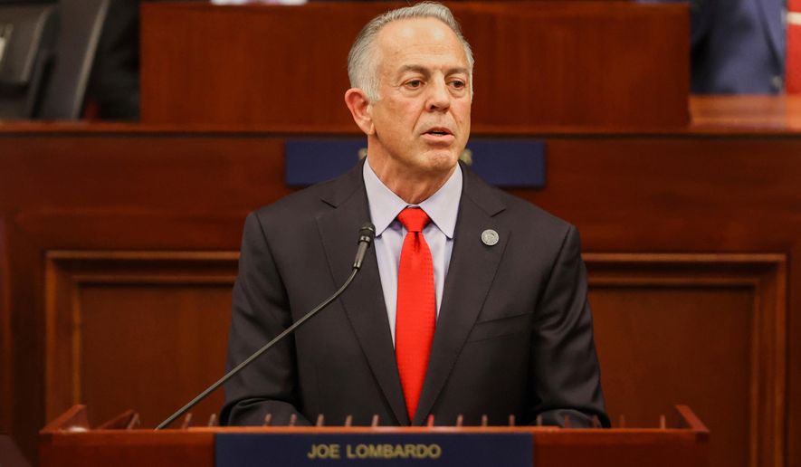 FILE - Nevada Gov. Joe Lombardo delivers his State of the State address, Jan. 15, 2025, in Carson City, Nev. (Madeline Carter/Las Vegas Review-Journal via AP)
