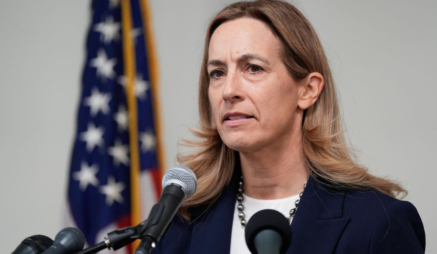 New Jersey Governor-elect Mikie Sherrill talks to reporters during a news conference in Trenton, N.J., Wednesday, Nov. 5, 2025. (AP Photo/Seth Wenig)