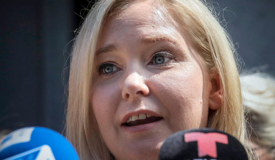 FILE - Virginia Giuffre speaks during a news conference outside a Manhattan court in New York, Aug. 27, 2019. (AP Photo/Bebeto Matthews, File)