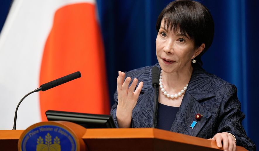 Japan's new Prime Minister Sanae Takaichi speaks during a press conference at the prime minister's office in Tokyo, on Oct. 21, 2025. (AP Photo/Eugene Hoshiko, Pool)
